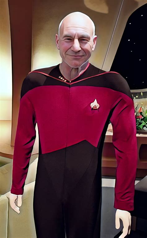 An Older Man In A Star Trek Uniform Is Standing Next To A Mannequin