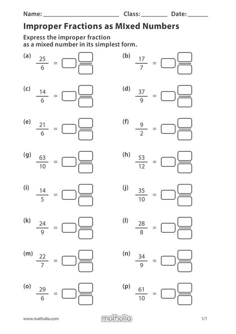improper fraction  mixed numbers fractions worksheets math