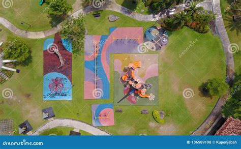 Aerial View Of Playgrounds In Garden Stock Photo Image Of Exercise