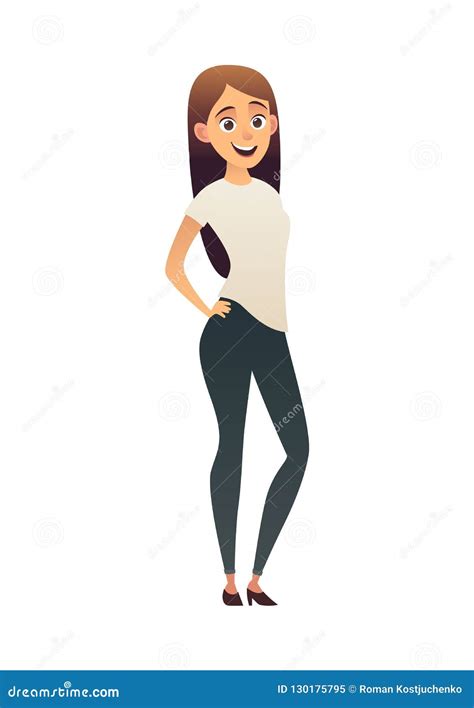 Cartoon Cute Character Beautiful Woman Smiling Isolated Stock Vector