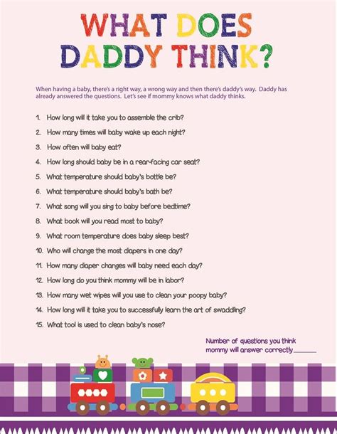 What do you do at a virtual baby shower. What does Daddy Think Baby Shower Game Gender Neutral Baby ...
