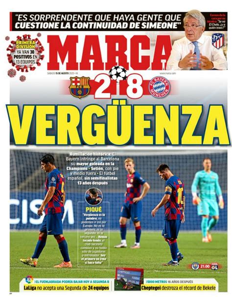 Complete overview of bayern munich vs barcelona (champions league final stages) including video replays, lineups, stats and fan opinion. Spanish Newspaper Headlines & Reaction to Barcelona 2-8 ...