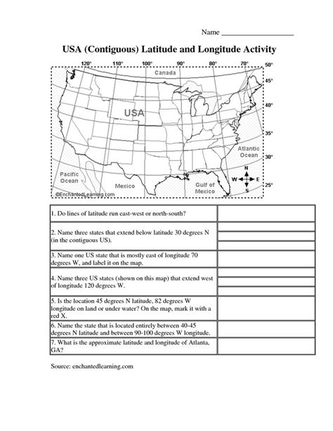 , free printable general awareness worksheets , longitudes and latitudes worksheet for grade 6 Latitude and Longitude Elementary Worksheets | USA ...