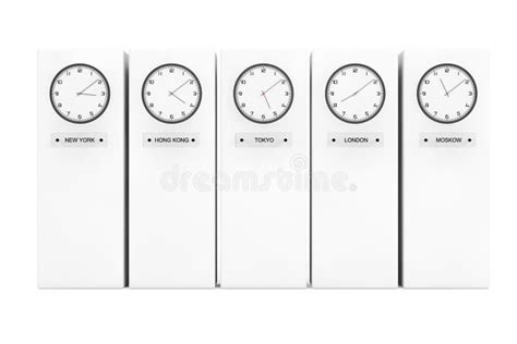 Time Zone Clocks Showing Different Time Stock Photo Image Of Global
