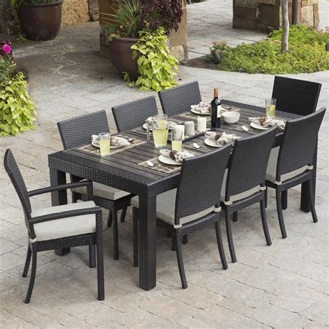Rst Brands Deco 9 Piece Brown Wood Frame Wicker Patio Dining Set With