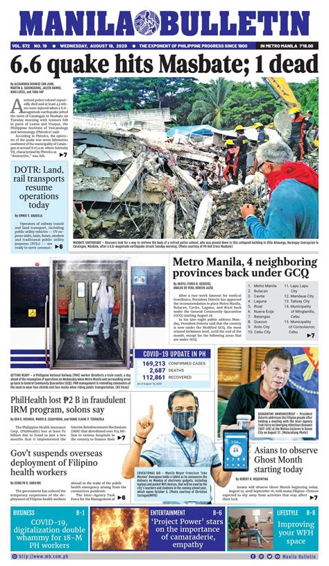 Manila, philippines — sunrise, sunset, and moon times for today. Manila Bulletin-August 19, 2020 Newspaper - Get your ...