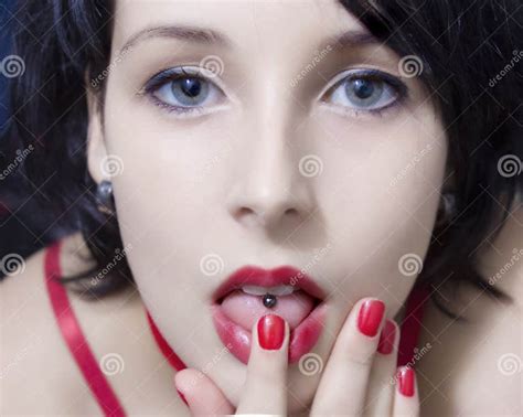 Tongue Piercing Stock Image Image Of Babe Eyes Female 7523077