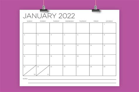 85 X 11 Inch 2022 Calendar Template Instant Download Etsy