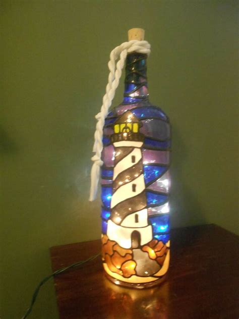 To paint a lighthouse, you first start with a background, and then decide on the time of the day. Lighthouse Wine Bottle Lamp Handpainted Lighted Stained ...