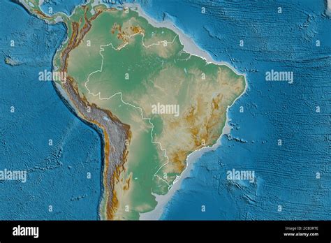 Área Extendida De Brasil Mapa Topográfico De Relieve Renderizado En