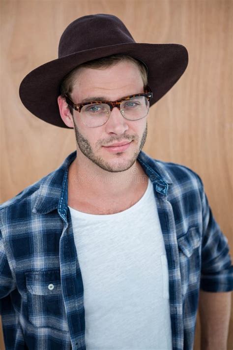 Handsome Hipster Wearing Nerd Glasses And Hat Stock Image Image Of