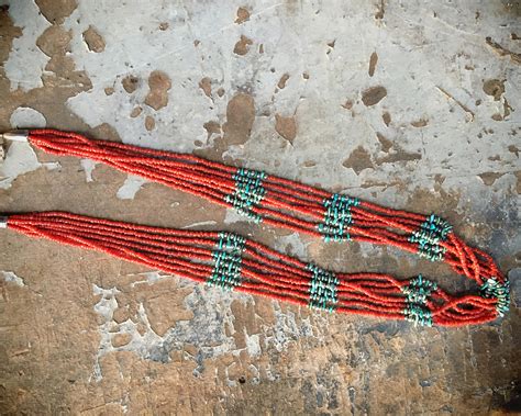 Vintage Strand Coral Bead And Turquoise Chip Necklace Southwestern