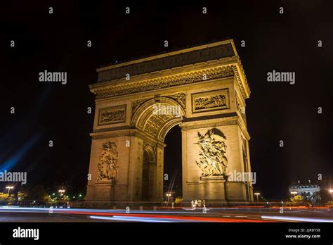 Arc De Triompheparis Gate France At Night One Of Famous Monuments In