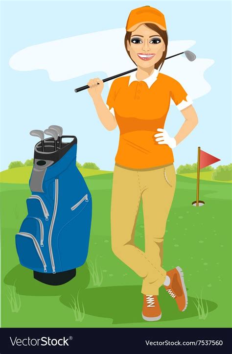 Pretty Female Golfer With Golf Club Royalty Free Vector Women Golfers