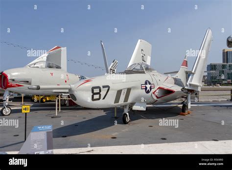 A F9f 8p Cougar Photo Reconnaissance Aircraft By Uss Midway San Diego