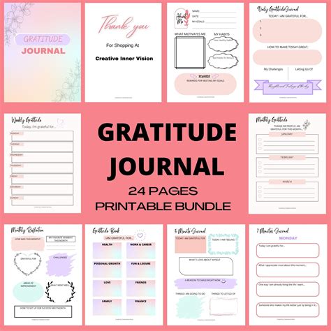 Gratitude Journal Printable Bundle Gratitude Template Daily Etsy