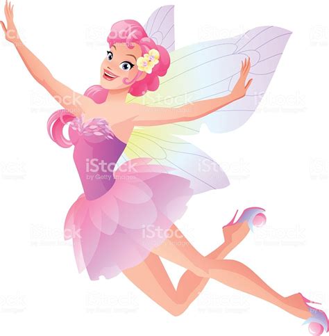 Cute Flying Fairy In Pink Petal Dress With Butterfly Wings