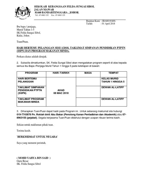 Contoh panduan untuk membuat surat makluman kepada pihak berkuasa tentang aktiviti yang dilakukan dikawasan dijagai.full description. SURAT MAKLUMAN IBU BAPA HARI TERBUKA.docx