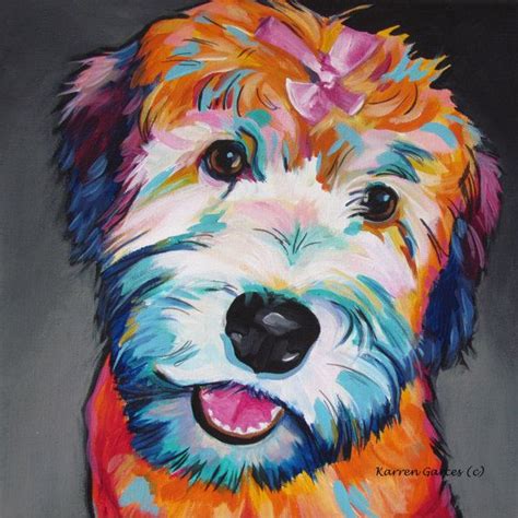 Labradoodle Wheaten Terrier Dog Art Pet Portrait Bright Colors Pop