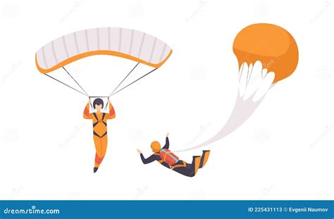 Paratroopers Jumping And Flying With Parachutes Extreme Sport