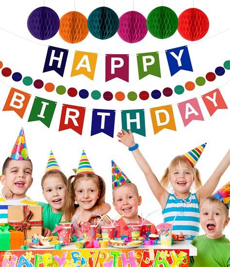 Artistrend Happy Birthday Banner Decorations Set With Colorful Pom Pom