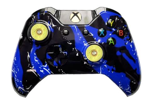 Blue Splatter Hydro Dipped Xbox One Wireless Controller With Brass