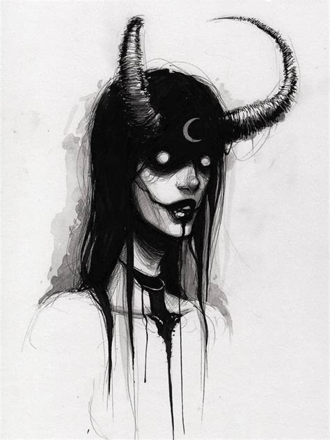 Horns Fine Art Print 9x12 Scary Drawings Dark Art Drawings