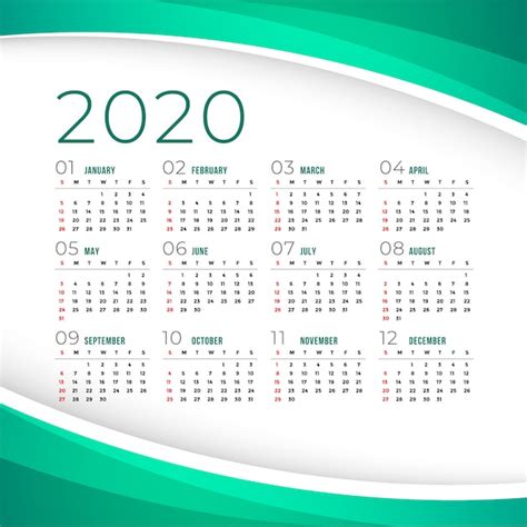 Elegant 2020 Calendar Design Template In Line Vector Image