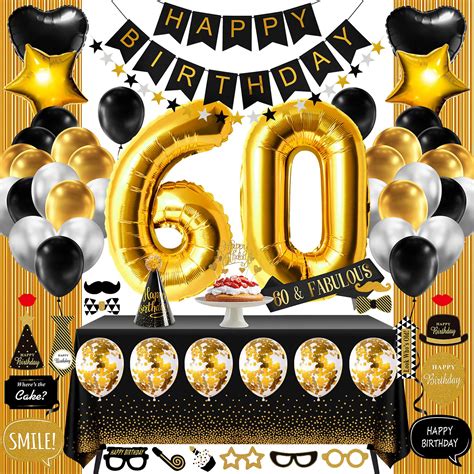 60th Birthday Decorations For Men Women Black Gold 60 Birthday Party