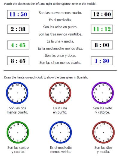 Unique Telling Time Worksheets Spanish Spelling For Adults