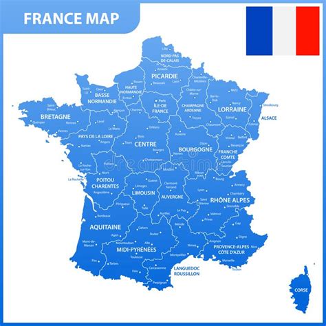 De Gedetailleerde Kaart Van Frankrijk Met Gebieden Of Staten En Steden