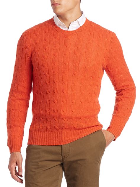 Lyst Polo Ralph Lauren Cable Knit Cashmere Sweater In Orange For Men