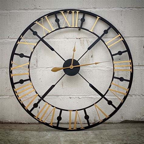 Beautiful Large Black And Gold Skeleton Wall Clock 95 Cm