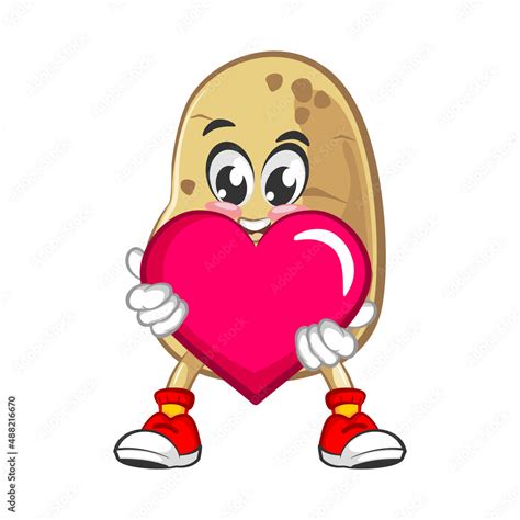 Vector Illustration Of Cute Potato Mascot Hugging Pink Heart Stock