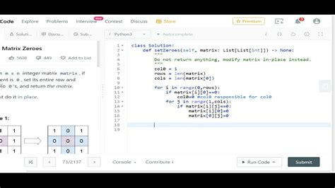 Set Matrix Zeros Python Striver Sde Sheet Solution Code Youtube