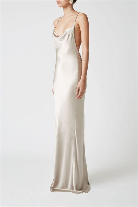 Designer Silk Backless Platinum Dress Luxury Eveningwear Dresses