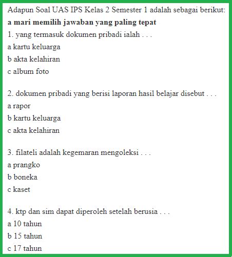 We did not find results for: Contoh Soal UAS IPS Kelas 2 SD Semester 1 dan Jawabannya ...