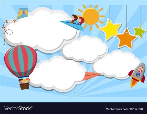 Border Template With Kids Flying In Sky Royalty Free Vector