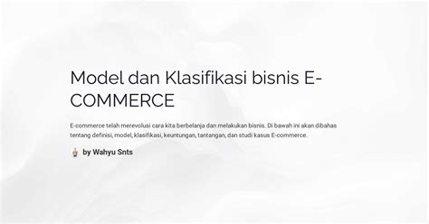 Model Dan Klasifikasi Bisnis E Commerce
