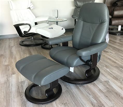 Stressless Consul Recliner Chair And Ottoman Batick Grey Leather By