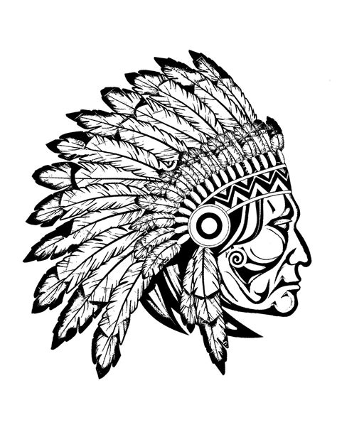 Indian Native Chief Profile Native American Adult Coloring Pages