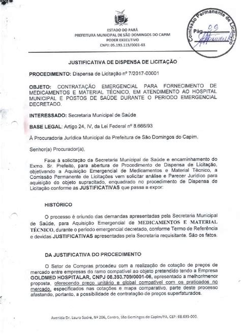 Justificativa De Dispensa De LicitaÇÃo Prefeitura Municipal De São