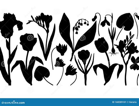 Spring Flowers Background Hand Drawn Floral Silhouettes Stock Vector
