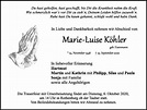 Traueranzeigen von Marie-Luise Köhler | trauer.flz.de