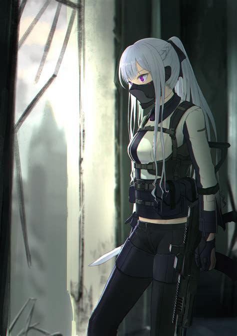 Cool anime girls with mask. Wallpaper Ak-12, Girls Frontline, Mask, White Hair ...