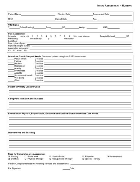 39 Printable Nursing Assessment Forms Examples