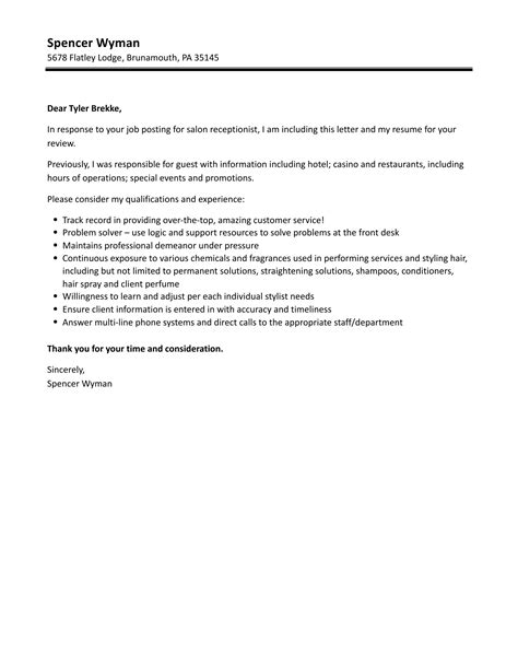 Salon Receptionist Cover Letter Database Letter Templ - vrogue.co