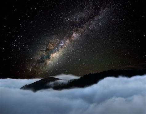 Nature Landscape Starry Night Mountain Mist Milky Way Galaxy Long