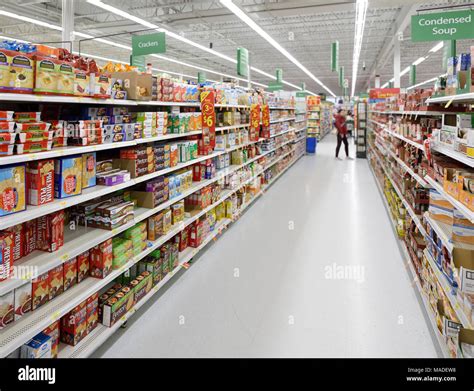 Groceries And Canned Food Aisles At Walmart Store Food Section British