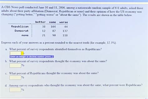 Solved A Cbs News Poll Conducted June 10 And 11 2006 Among